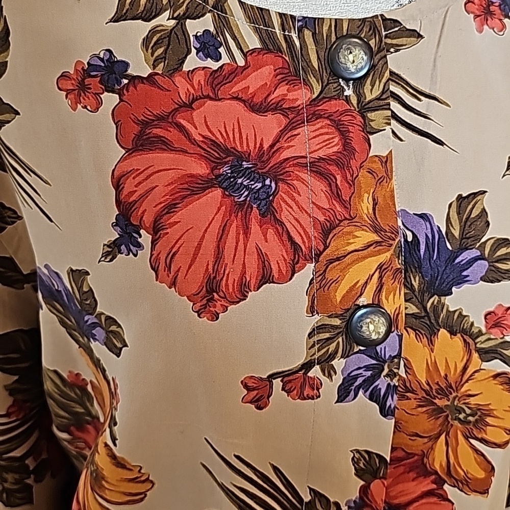 Studio 3000 Vintage Beige & Orange Floral Silk Button-Down Jacket - Size 3X - Picture 5 of 9